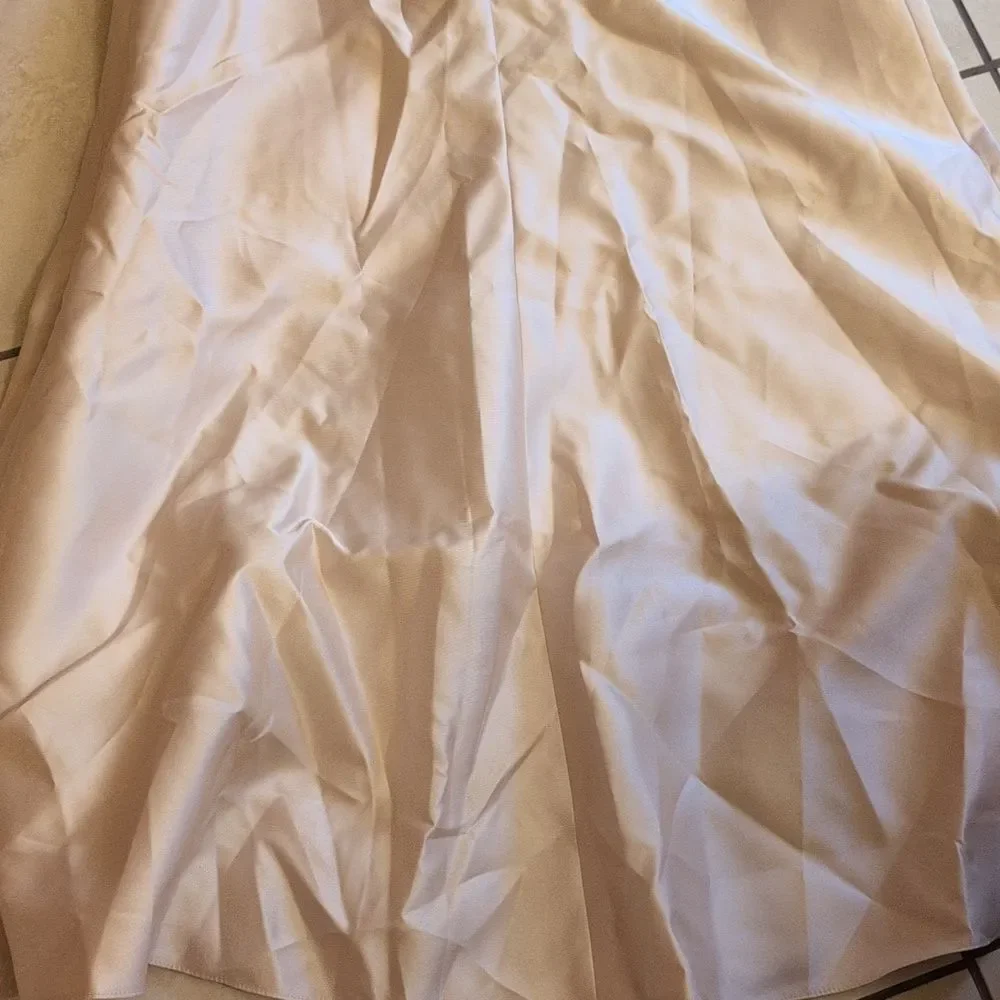 Alfred Sung Strapless Satin Gown Draped Front Slit Pockets Champagne 6 - Picture 5 of 14